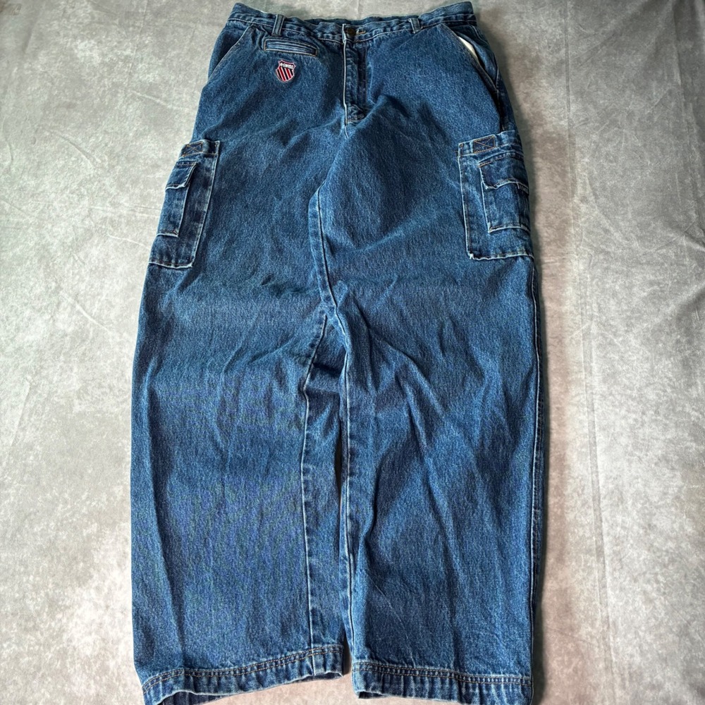 Vintage K-Swiss Baggy Cargo Jeans Mens 36 Blue Denim Wide Leg Skater Streetwear